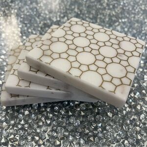Home Decor Marble Square Coasters Real Natural White Stone Luxury Christmas 4